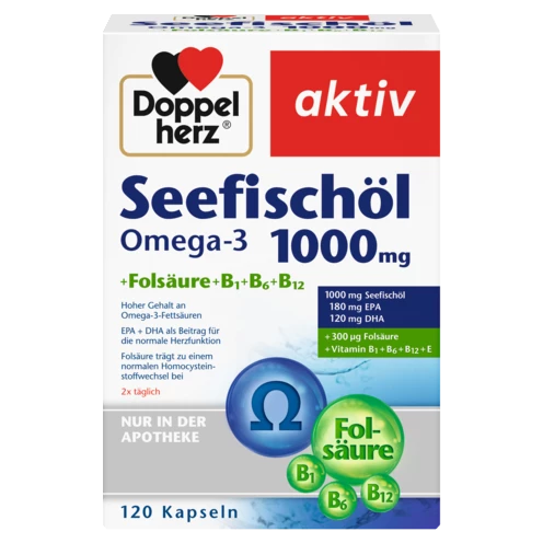 Abbildung der Produktverpackung Doppelherz aktiv Seefischöl Omega-3 1000 mg Frontansicht